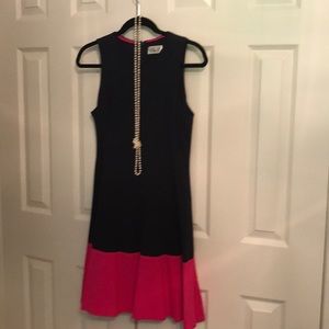 Beautiful navy dress with fuchsia hem